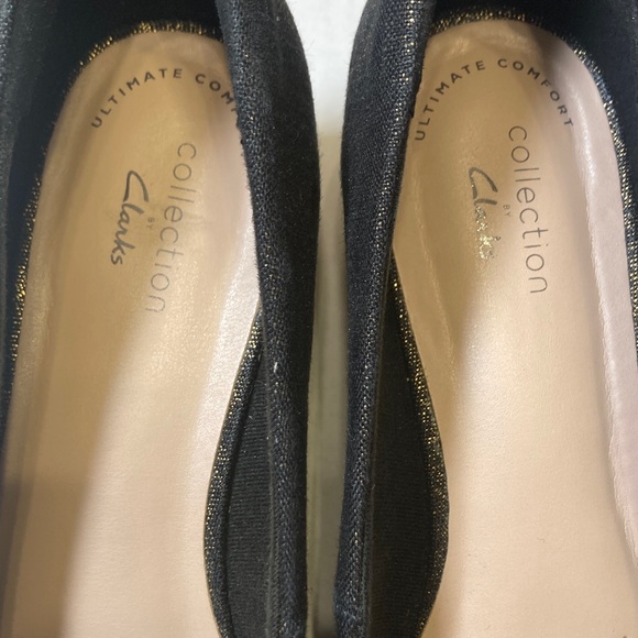 Clarks Mallory Luna Women's Wedge Heel Shoes Navy Gold Textile 26157539 Sz 8M - Picture 3 of 12